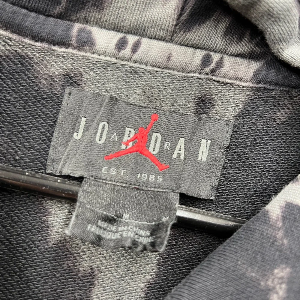 Jordan Tie Dye Hoodie Mens Medium Black Grey Spellout Jumpman Sweatshirt 2482